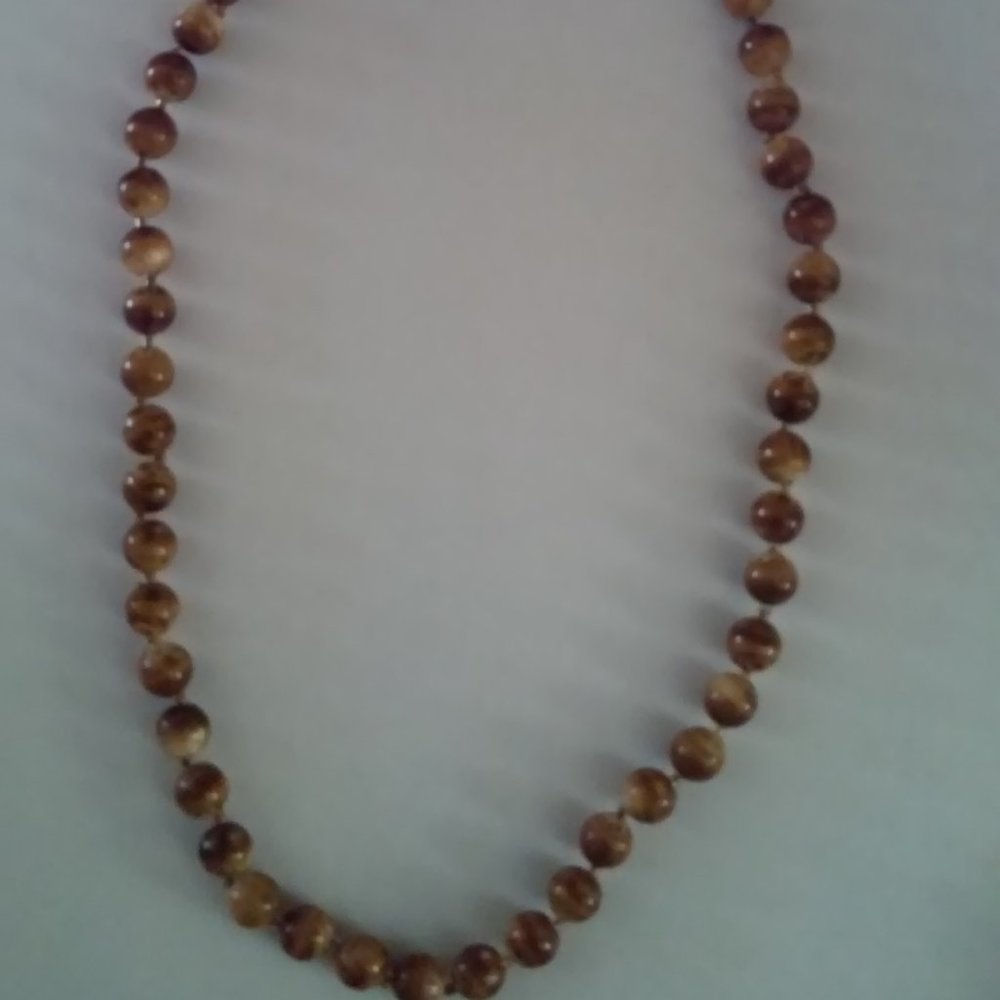 Brown & Cream Beaded Necklace 24" Long Unlatched